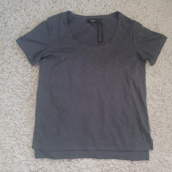 Theory M Charcoal Gray Short Sleeve Modal Tee Scoop Neck Basic Top - Picture 1 of 6